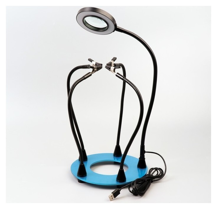 Приспособление удерживающее для пайки, 5 держателя, лупа, подсветка 