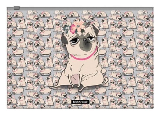 Папка-конверт на Zip-молнии А4, 160 мкм, Erichkrause Chilling Dog, глянцевая, полупрозрачная, с принтом  Erich krause