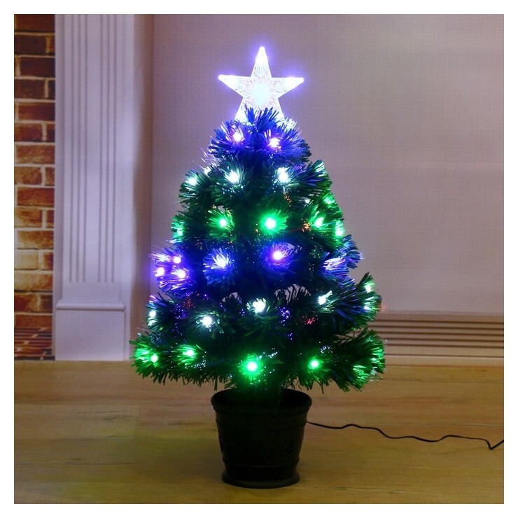 Ёлка фиброоптическая 60 см свечение, D нижнего яруса 35 см, 55 веток мод.t1000v12-60  Зимнее волшебство