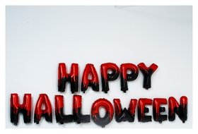 Шар фольгированный D=16 Счастливого хеллоуина, прописные буквы, цвет красно-чёрный Страна Карнавалия