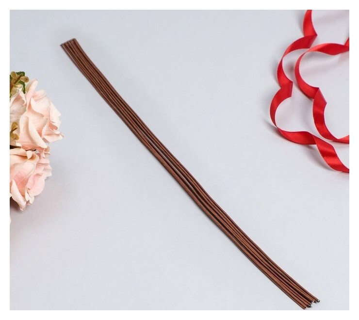 Флористическая проволока в бумажной оплётке "Коричневая", длина 60 см, 2 мм, набор 10 шт  