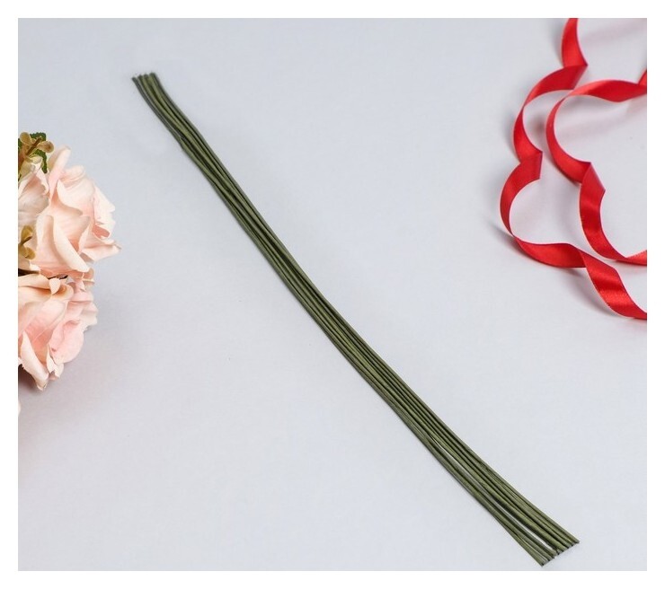 Флористическая проволока в бумажной оплётке "Зелёная", длина 60 см, 2 мм, набор 10 шт 