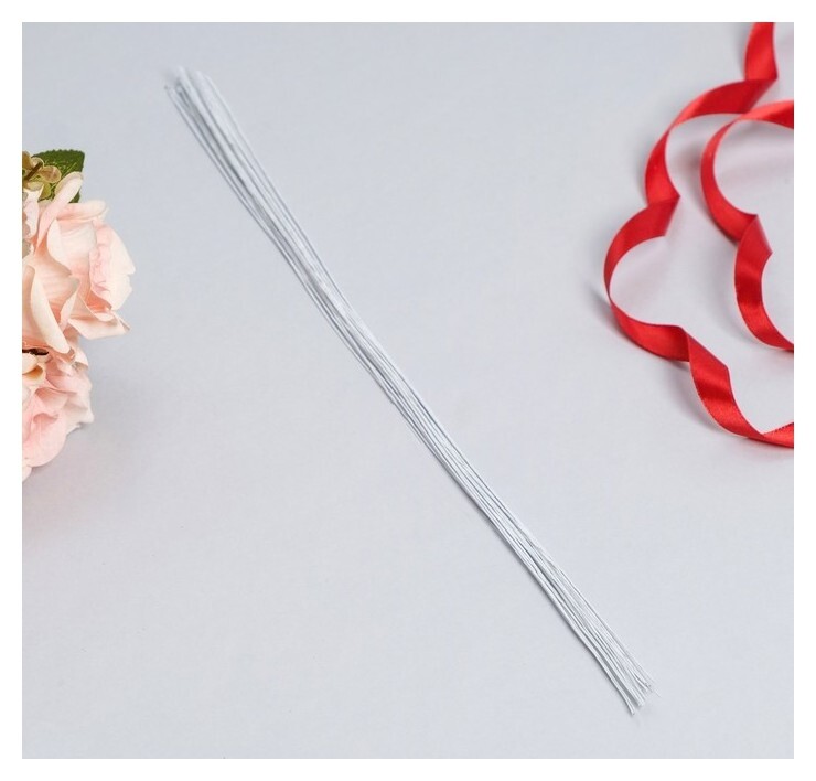 Флористическая проволока в бумажной оплётке "Белая", длина 36 см, 0,9 мм, набор 20 шт  