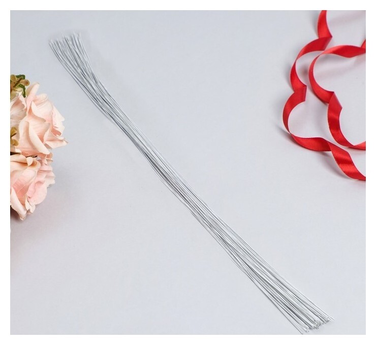 Флористическая проволока в бумажной оплётке "Белая", длина 60 см, 0,8 мм, набор 50 шт  