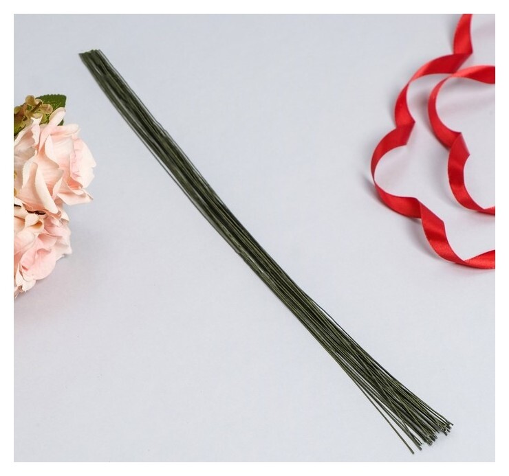 Флористическая проволока в бумажной оплётке "Зелёная", длина 40 см, 0,55 мм, набор 30 шт  