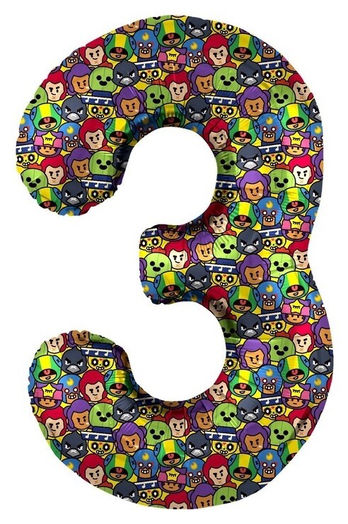 Шар фольгированный 34" «Цифра 3» Brawl Stars, 1 шт. Дон Баллон