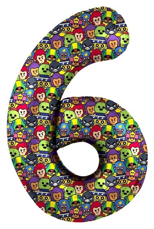 Шар фольгированный 34 «Цифра 6» Brawl Stars, 1 шт.  Дон Баллон
