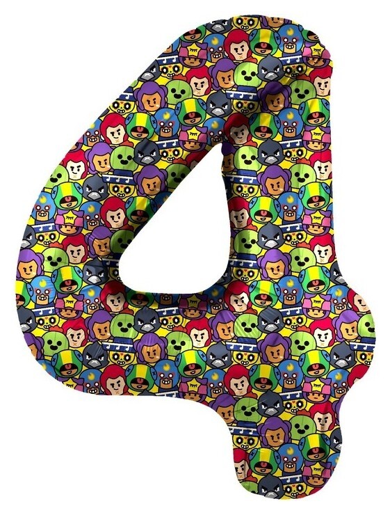 Шар фольгированный 34" «Цифра 4» Brawl Stars, 1 шт.  Дон Баллон