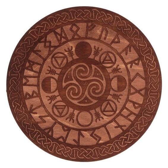 Алтарь для ритуалов «Руны старшего футарка», деревянный, D=24 см  Лас Играс