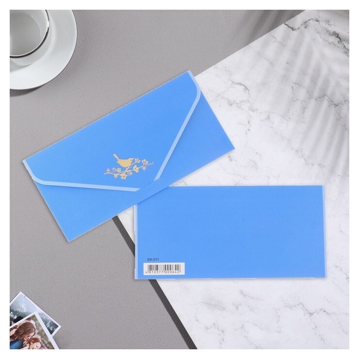 Конверт для денег "Птичка" синий, бархат, 19,5х9см  Стильная открытка