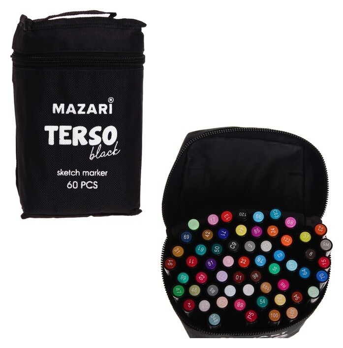 Набор двусторонних маркеров для скетчинга Mazari Terso Black, 60 цветов Mazari