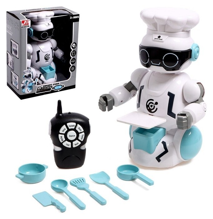 Робот радиоуправляемый «Шеф повар», световые и звуковые эффекты, цвет голубой  