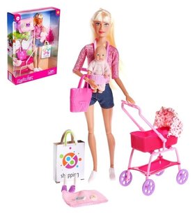 Кукла модель «Молодая мама», с пупсом, с аксессуарами, цвет розовый Defa Lucy