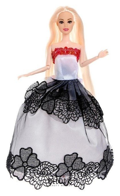 Кукла-модель шарнирная «Лили», платье белое с чёрным NNB