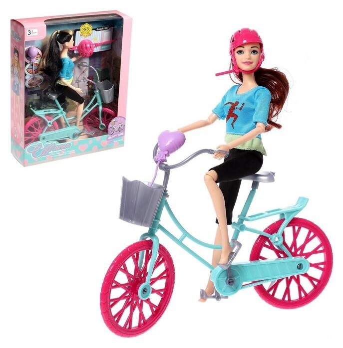Кукла-модель шарнирная «Карина на велопрогулке» с аксессуарами, цвет голубой  