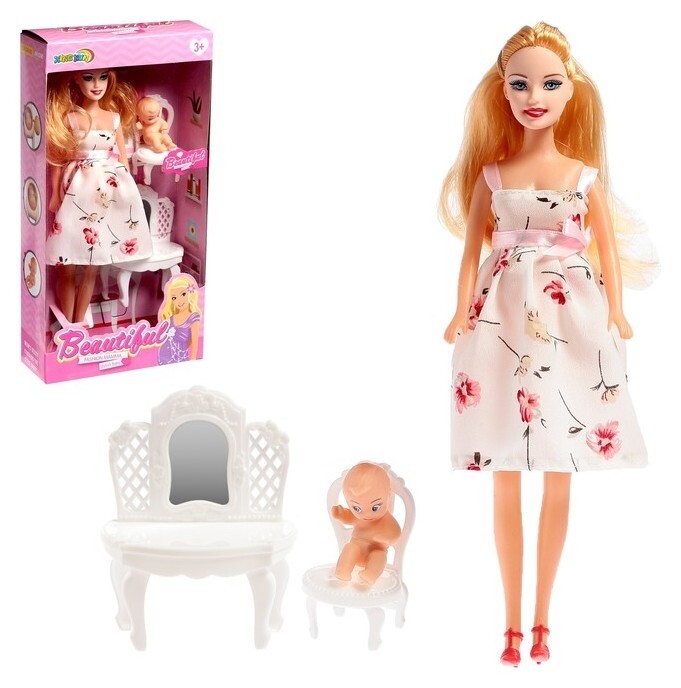 Кукла-модель «Беременная» с малышом, с аксессуарами, цвет белый  