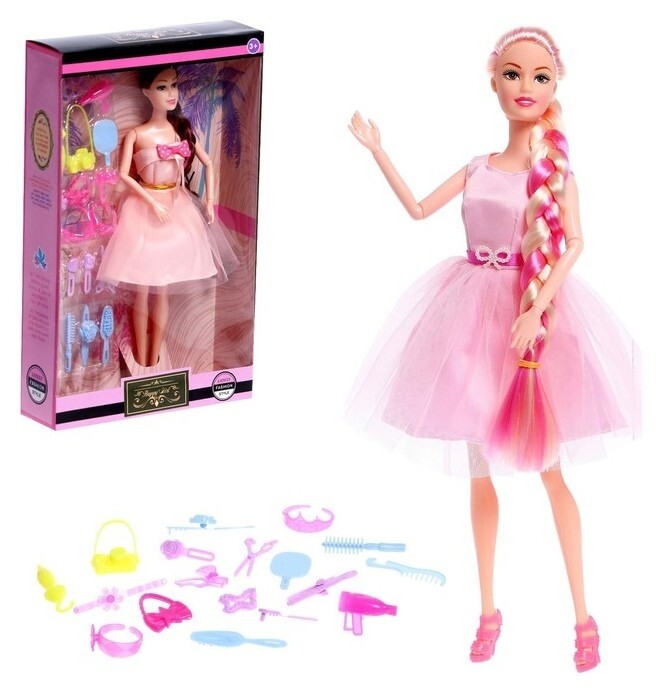 Кукла-модель шарнирная «Виктория», в пышном платье, с набором аксессуаров, цвет розовый  