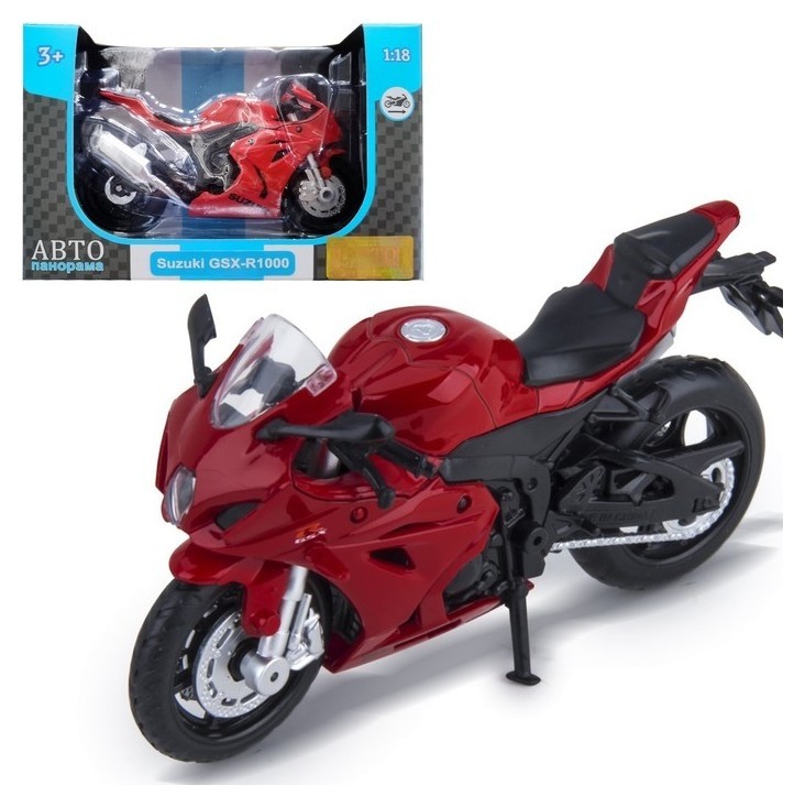 Модель мотоцикла металл. Suzuki Gsx-r 1000 1:18, цвет красный, свободный ход колёс