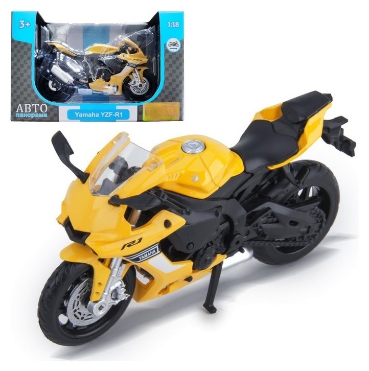 Модель мотоцикла металл. Yamaha Yzf-r1 Scale 1:18, цвет желтый, свободный ход колёс