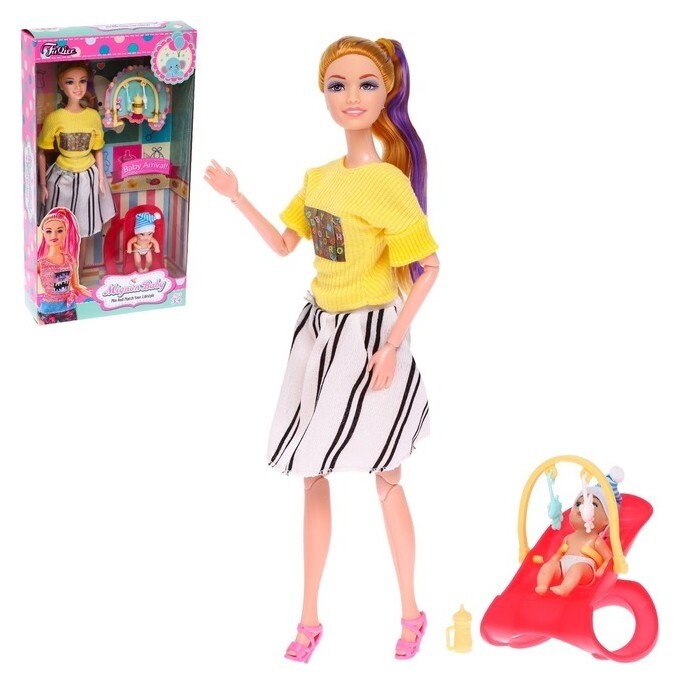 Кукла-модель шарнирная «Молодая мама» с малышом и аксессуарами  
