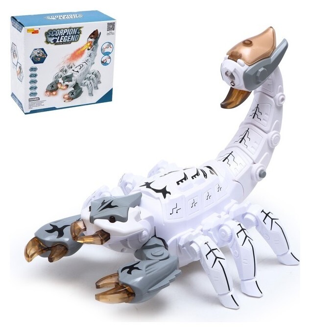 Скорпион «Техно», эффект дыма, световые и звуковые эффекты, работает от батареек, цвет белый  