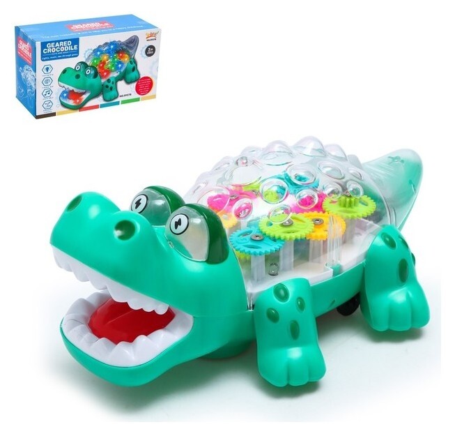 Крокодил «Шестерёнки», свет и звук, работает от батареек, цвет зелёный  
