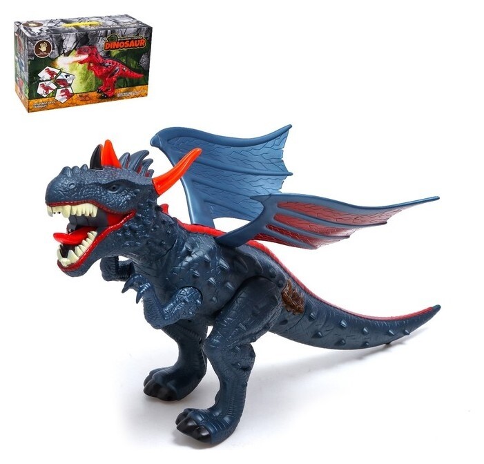 Динозавр Dino, реагирует на звук, дым, свет и звук, работает от батареек, цвет синий  