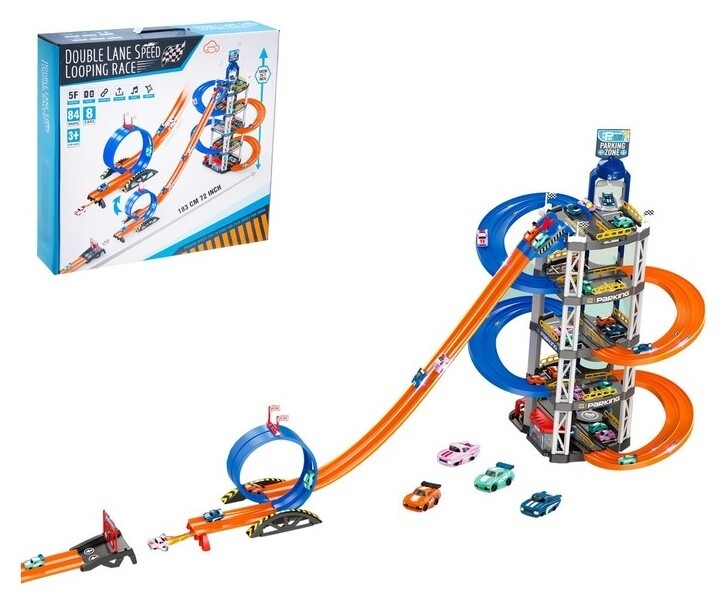 Парковка-автотрек «Город», с 8 машинками, лифт, световые и звуковые эффекты  