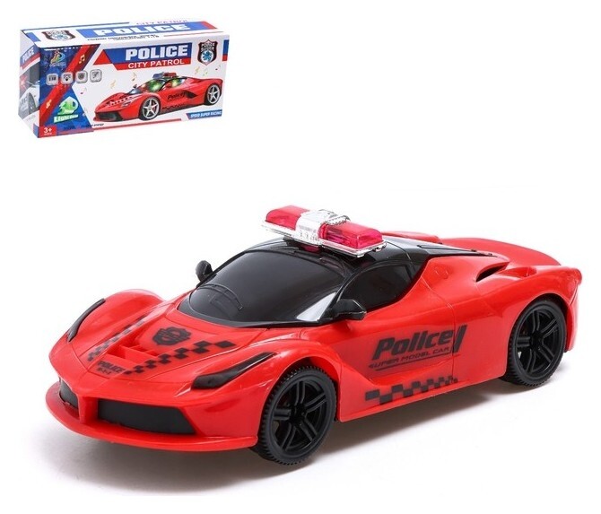 Машина «Полиция», свет и звук, работает от батареек, цвет красный  