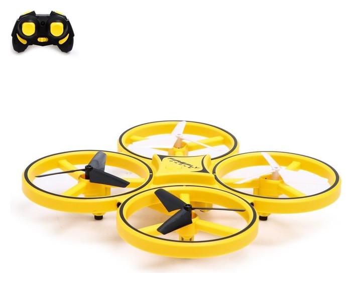 Квадрокоптер радиоуправляемый Drone, подсветка, работает от аккумулятора, цвет жёлтый