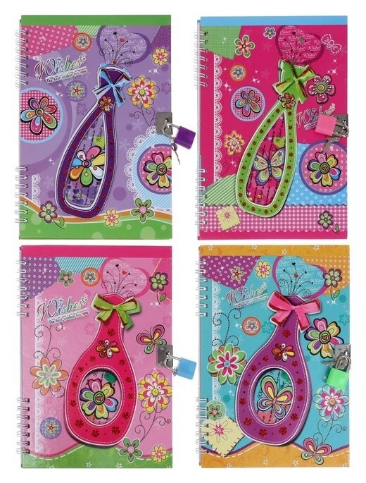 Записная книжка подарочная на замочке А5, 50 листов, линия, вазочка Calligrata