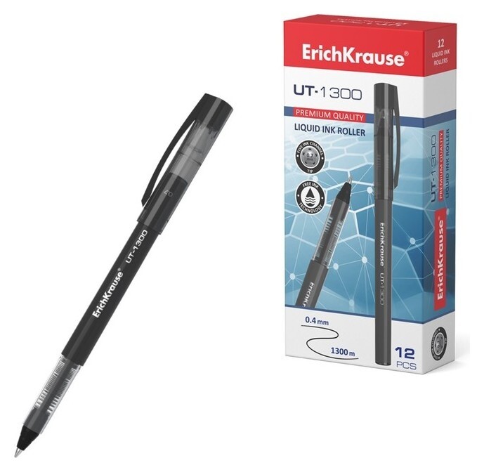 Ручка-роллер Erichkrause "Ut-1300", узел 0.7 мм, чернила черные, мягкое, тонкое и чистое письмо  Erich krause