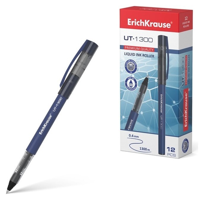 Ручка-роллер Erichkrause "Ut-1300", узел 0.7 мм, чернила синие, мягкое, тонкое и чистое письмо  Erich krause
