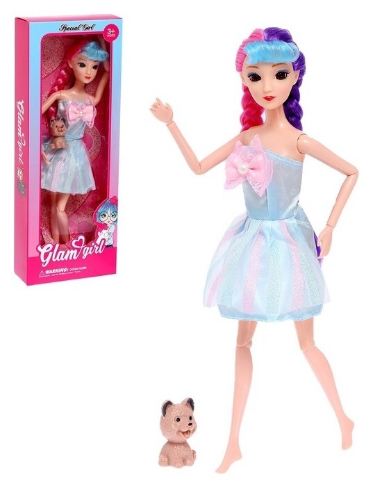 Кукла-модель шарнирная «Кристина» в платье, с питомцем 