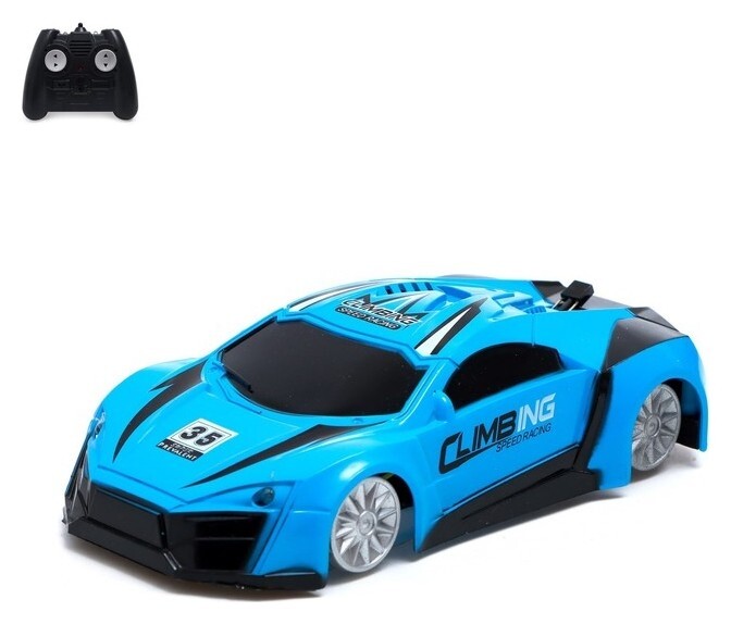 Антигравитационная машинка Wall, радиоуправление, аккумулятор, ездит по стенам, свет, цвет синий  
