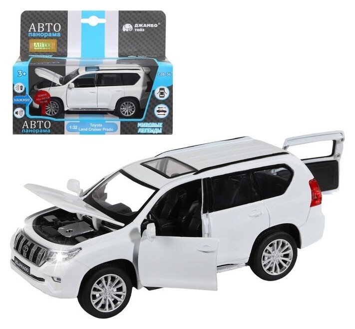 Машина металлическая Land Cruiser Prado 1:32, свет и звук, открываются двери, капот, багаж, инерция  
