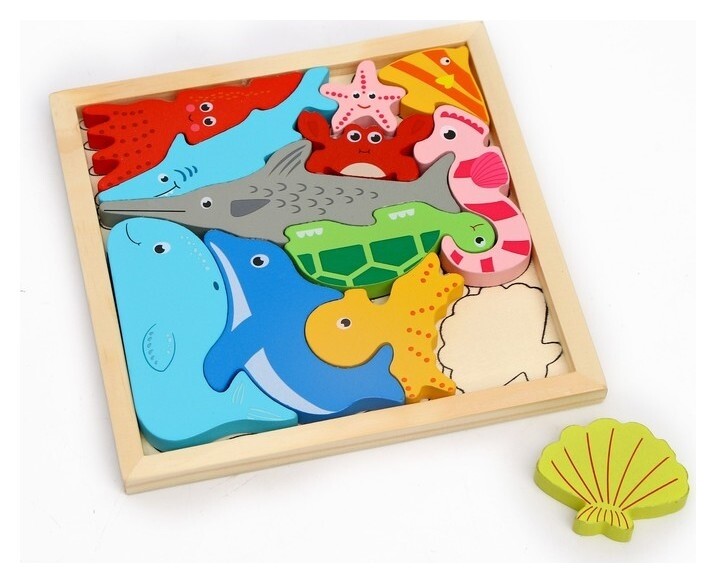 Детский развивающий пазл в рамке «Морские животные» 16,6 × 16,6 × 1,2 см  