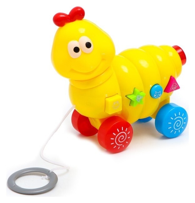 Каталка на веревочке "Зверята", звуковые и световые эффекты, гусеница  