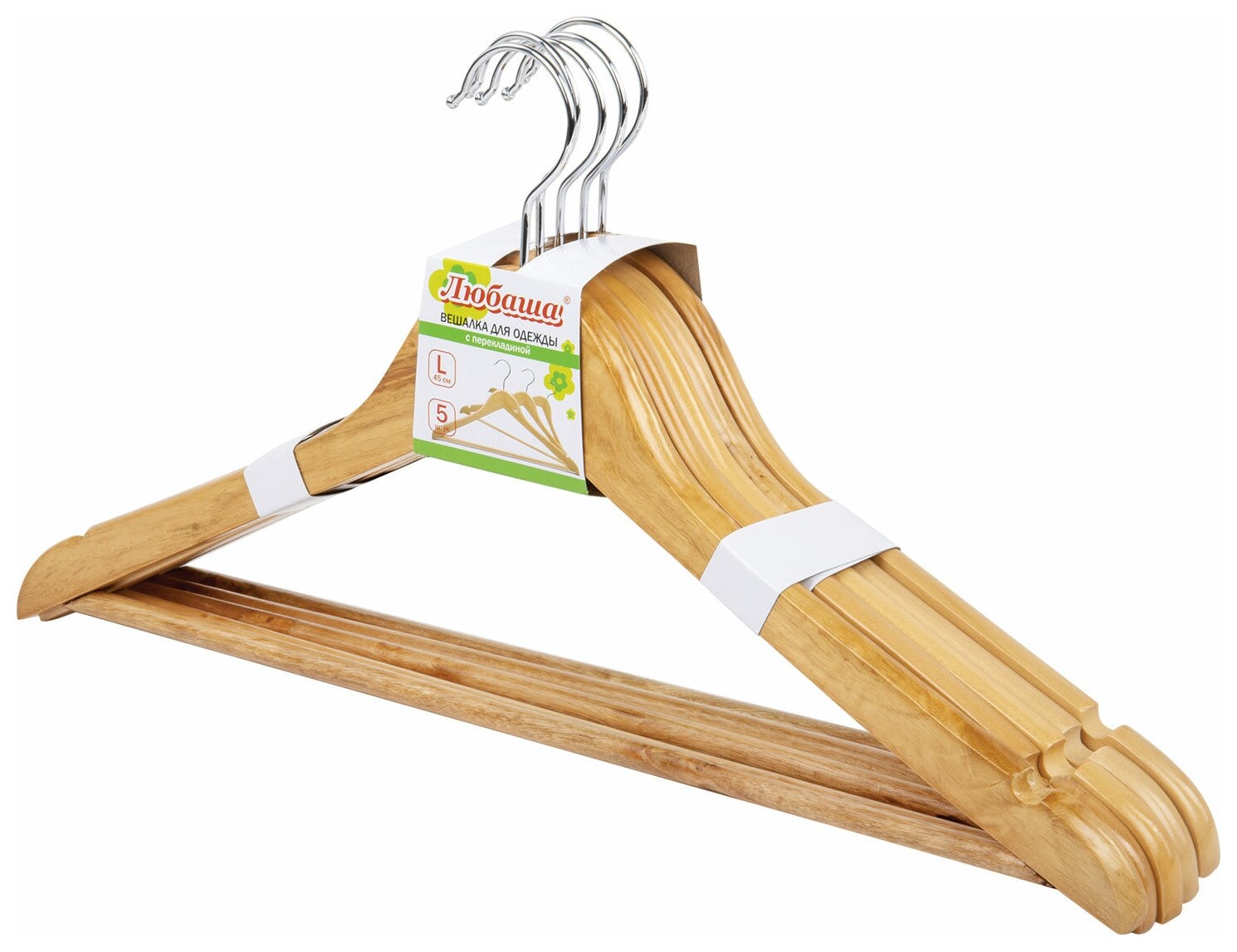 Вешалки-плечики, размер 48-50, комплект 5 шт., деревянная, перекладина, цвет сосна, любаша эконом, 604895  Любаша