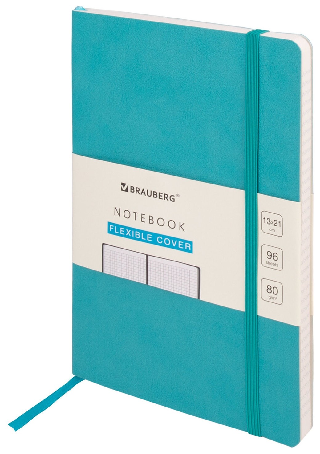 Блокнот А5 (130х210 мм), Brauberg Ultra, под кожу, 80 г/м2, 96 л., клетка, бирюзовый, 113009  Brauberg