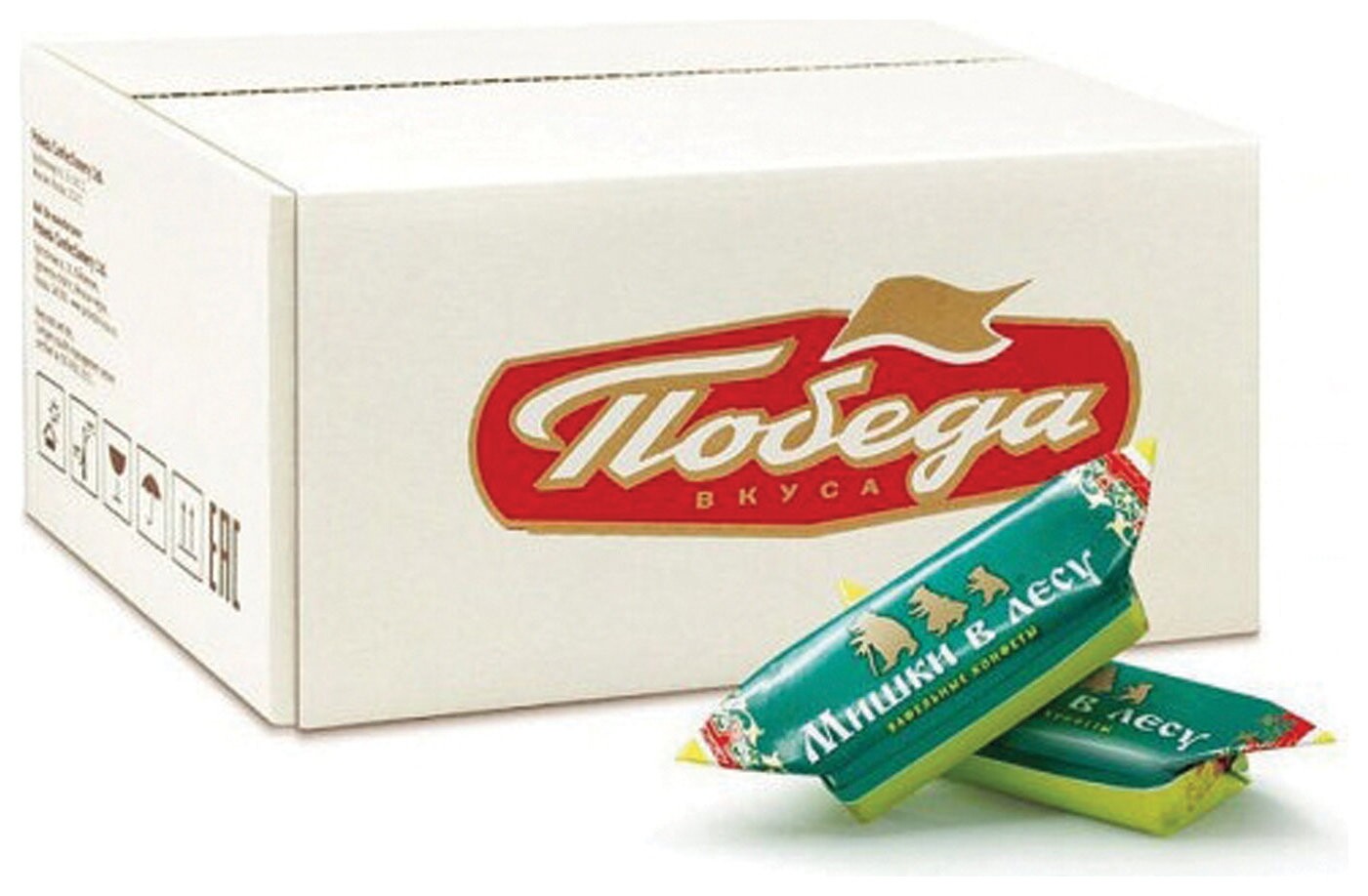 Конфеты победа вкуса "Мишки в лесу", вафельные в горьком 72% шоколаде, 1,5 кг, гофрокороб, 91  Победа вкуса