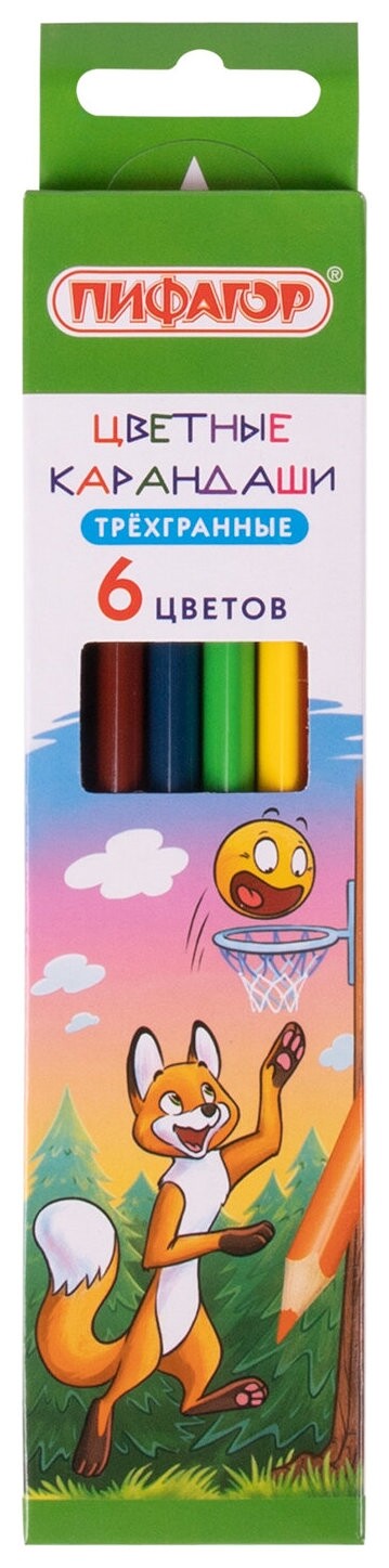Карандаши цветные пифагор "Сказки", 6 цветов, классические, заточенные, 181820  Пифагор
