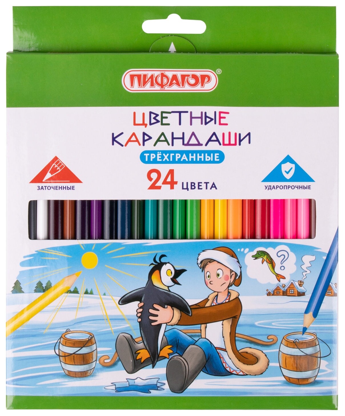 Карандаши цветные пифагор "Сказки", 24 цвета, классические, заточенные, 181823  Пифагор