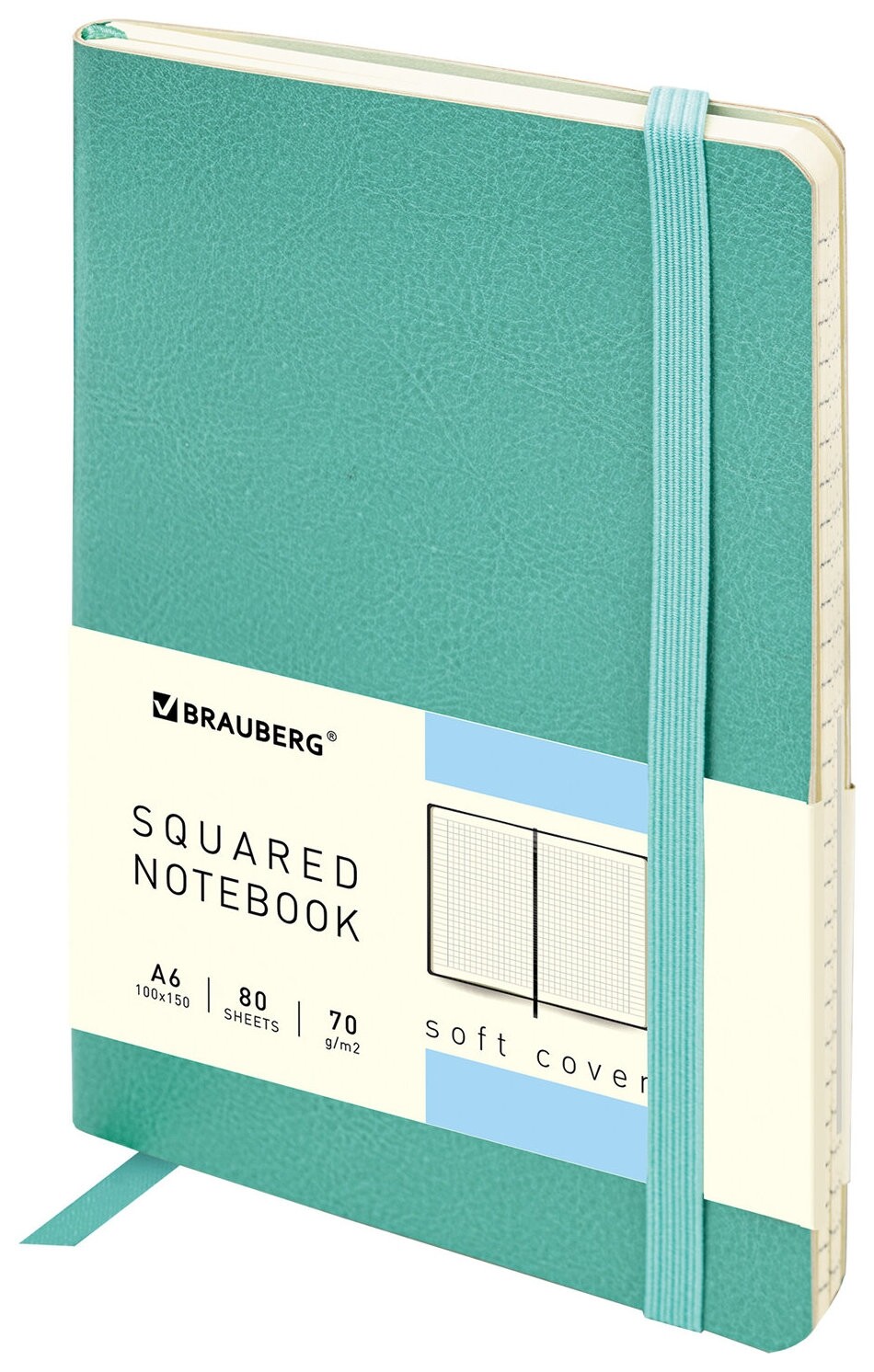Блокнот малый формат (100x150 мм) А6, Brauberg "Metropolis Ultra", под кожу, 80 л., клетка, бирюзовый, 113323  Brauberg