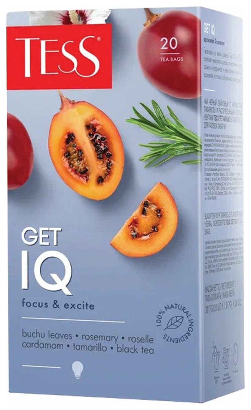 Чай Tess (Тесс) "Get Iq", черный с кардамоном, розмарином и гибискусом, 20 пакетиков по 1,5 г, 1671-12  Tess