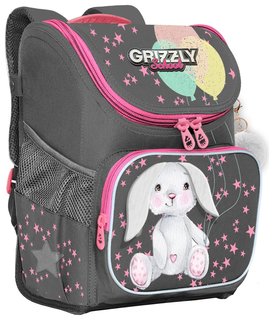 Ранец Grizzly эргономичная спинка, с брелоком, для девочек, "Little Bunny", 35х26х16 см, Ral-294-3/2 Grizzly