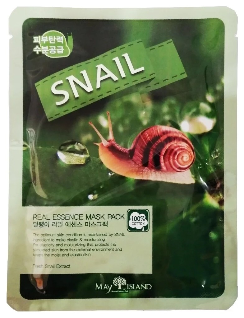 Маска тканевая для лица с экстрактом муцина улитки Real Essense Snail Mask Pack  May Island