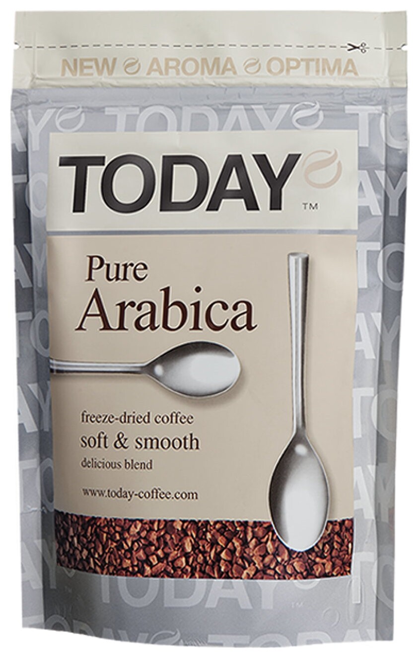 Кофе растворимый Today "Pure Arabica", сублимированный, 150 г, 100% арабика, мягкая упаковка, 9962  Today
