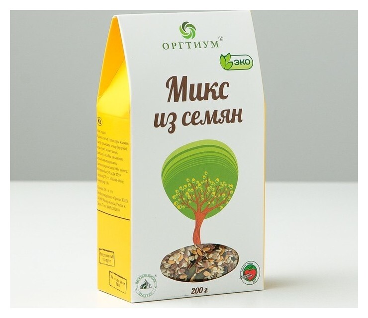 Микс из семян: лён тёмный и светлый, кунжут тёмный и светлый, очищенные тыквенные семечки и ядра подсолнуха  Оргтиум