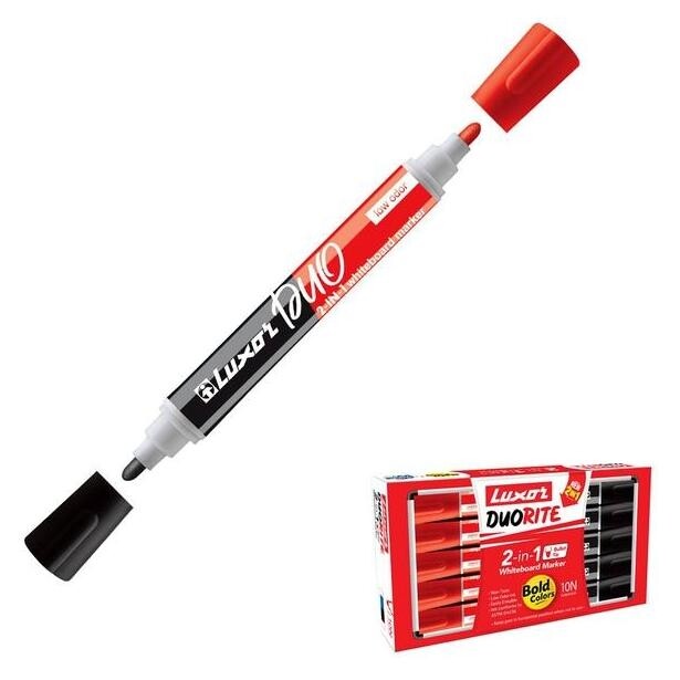 Маркер для белых досок Luxor Duorite, 1-3 мм, двусторонний, пулевидный, чёрный/красный  Luxor